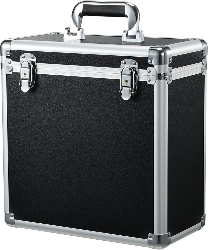 Hododou Vinyl Record Storage Case LP Album Collection Display Box Aluminium Water Resistant Vinyl Record Organizer Storage Holds 30+ Valuable Records 7/10/12 Inch Collapsible Storage Crate with Mesh Bag Black - Image 1
